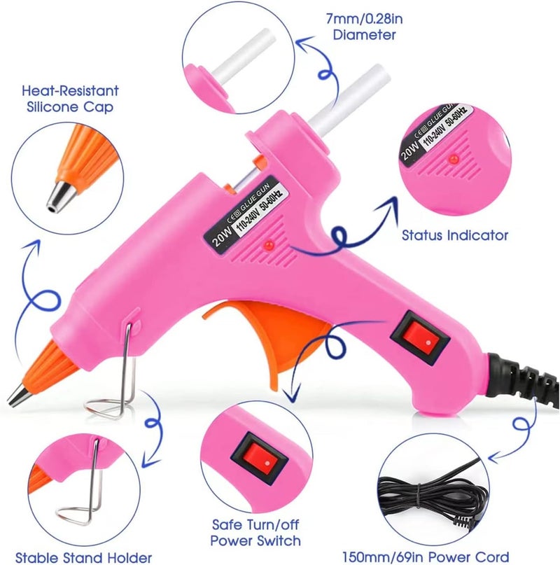 FYOUNG Mini Hot Glue Gun 10pcs Glue Stick Hot Glue Gun Set for Quick Fix Artist DIY Art Home 20w Pink - Image 2